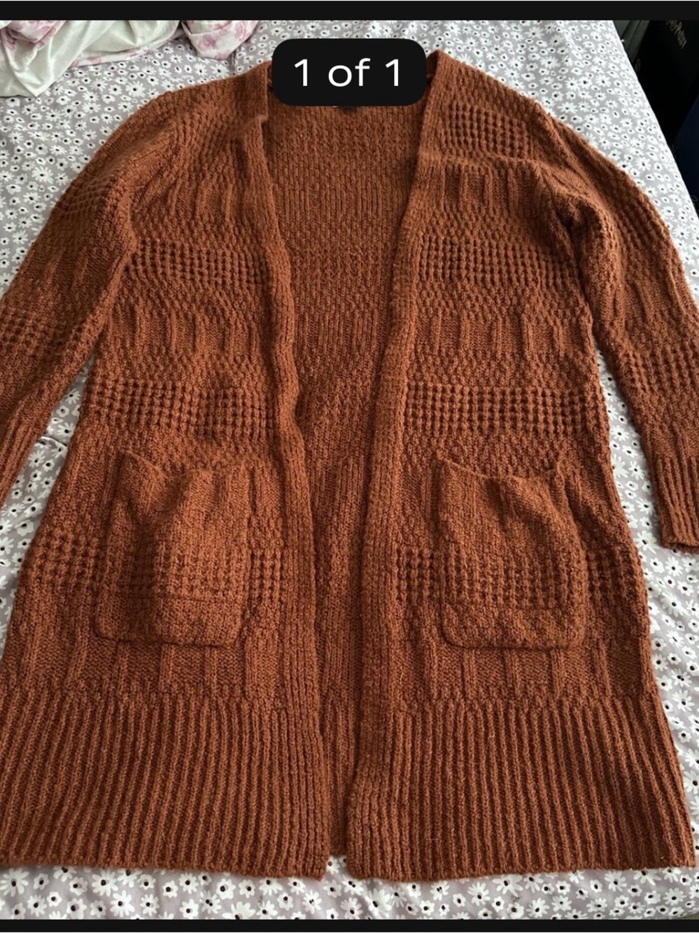 Open-Front Long Knit Cardigan Sweater - Rust